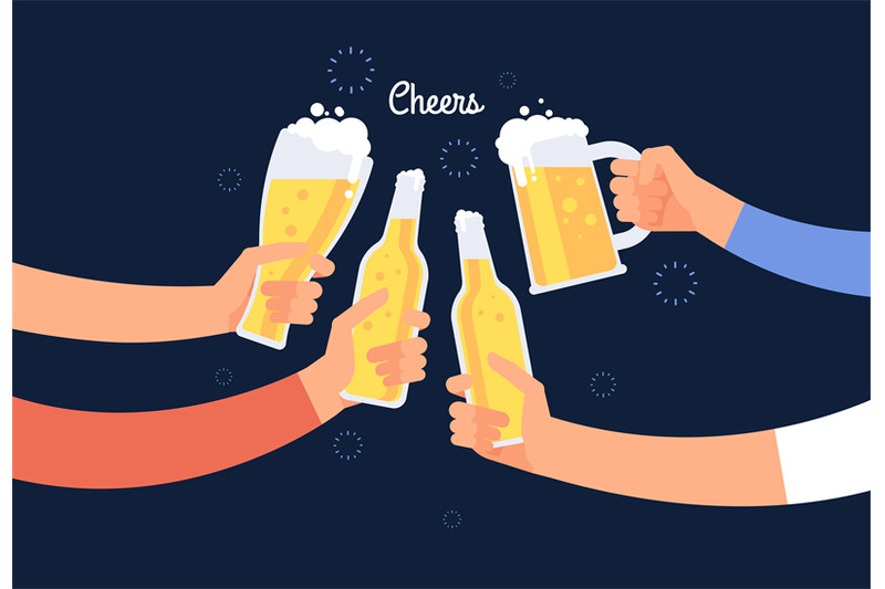 cheering-hands-cheerful-people-clinking-beer-bottle-and-glasses-happ