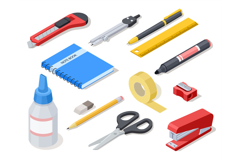 isometric-office-tools-school-stationery-and-supplies-vector-3d-icon