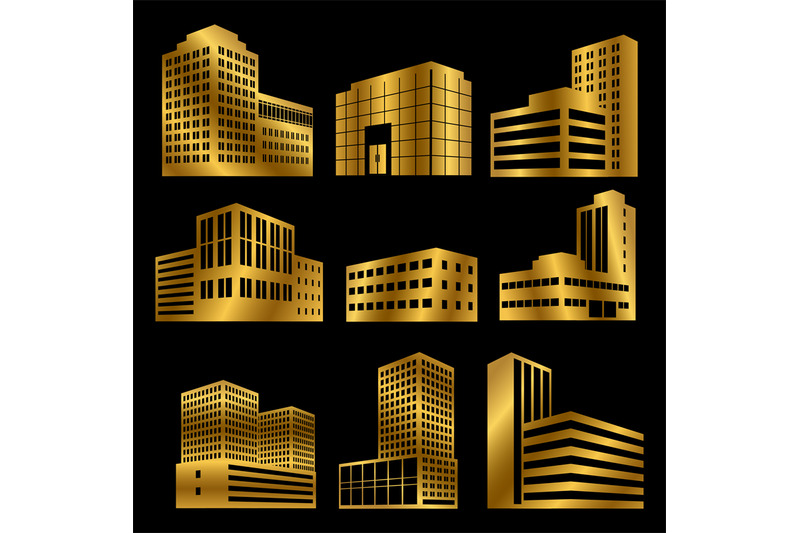 gold-modern-business-buildings-vector-icons-isolated-on-black