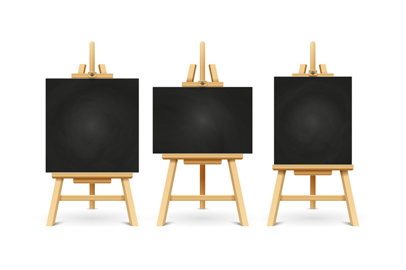 wood-chalk-easels-or-painting-art-boards-isolated-on-white-background