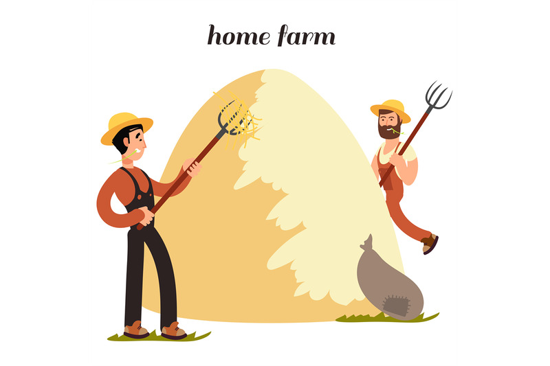 cartoon-character-farmers-and-hay-isolated-on-white-background