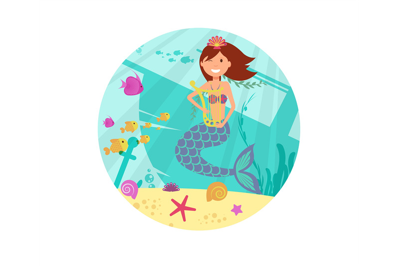 cartoon-smile-mermaid-vector-banner-sealife-illustration