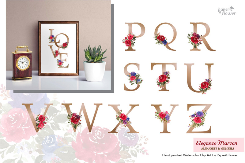 floral-watercolor-alphabet-maroon