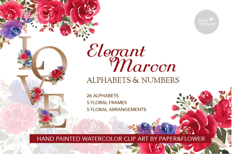 floral-watercolor-alphabet-maroon