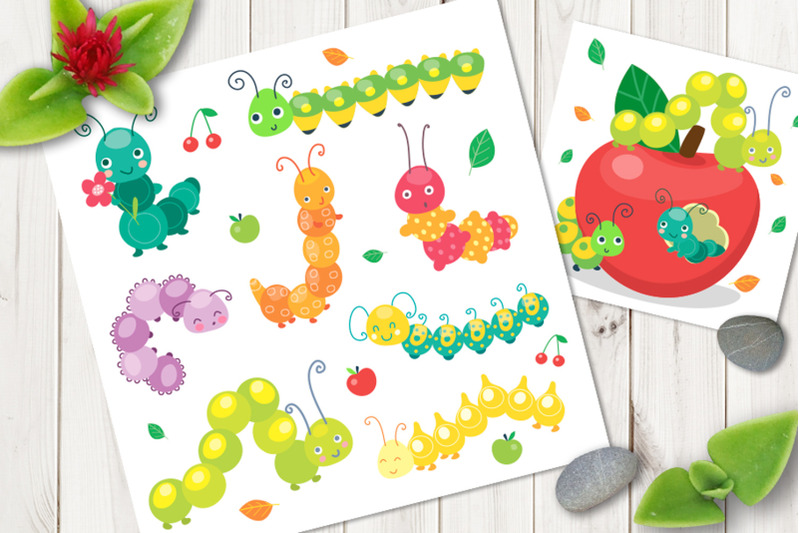 cartoon-caterpillar-vector-cute-set