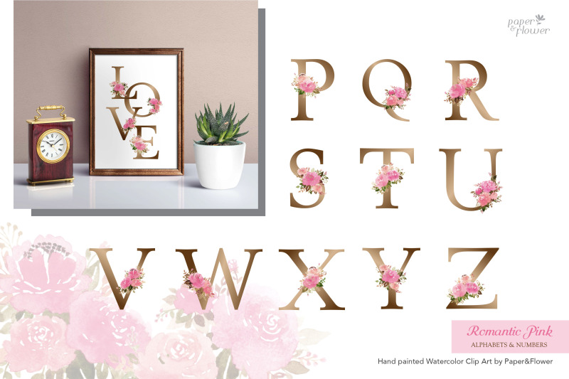 Download Floral Alphabet Watercolor Pink Set By Paper&Flower ...