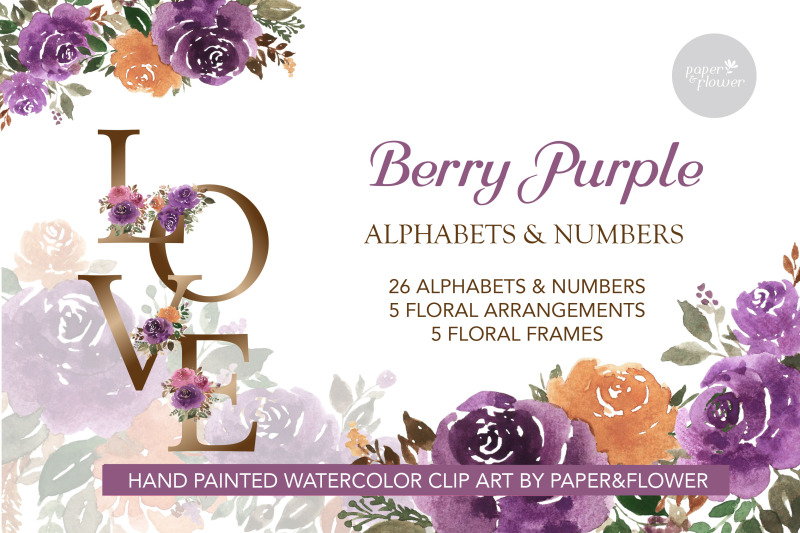 floral-watercolor-alphabet-berry-purple-set
