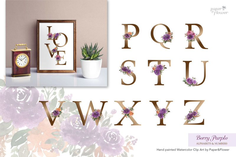 floral-watercolor-alphabet-berry-purple-set