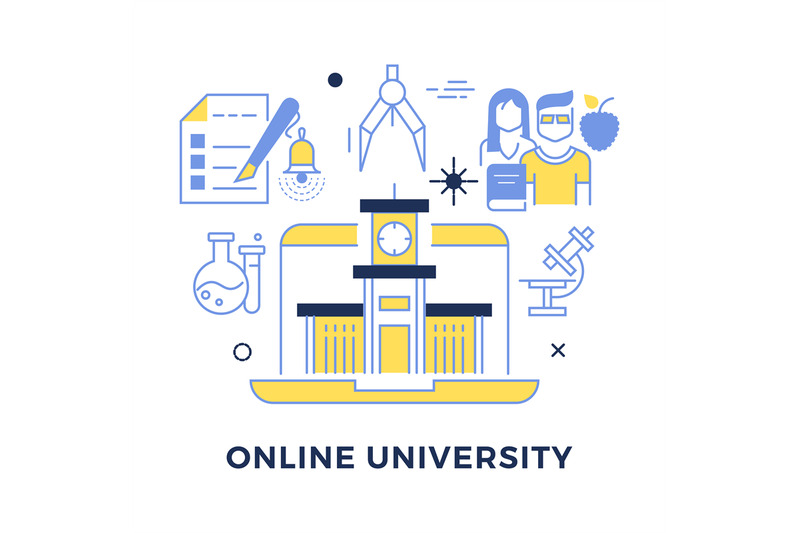 online-university-flat-outline-vector-concept
