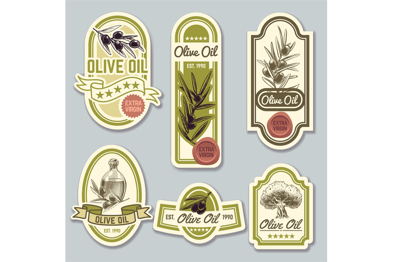 olive-oil-labels-bottle-premium-packaging-with-olives-vector-set