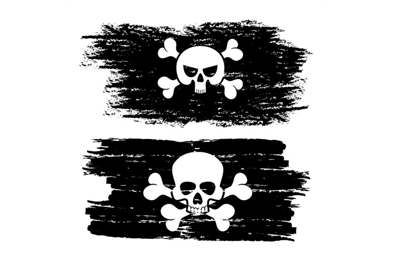 black-dirty-pirate-flags-with-skulls-vector-illustration