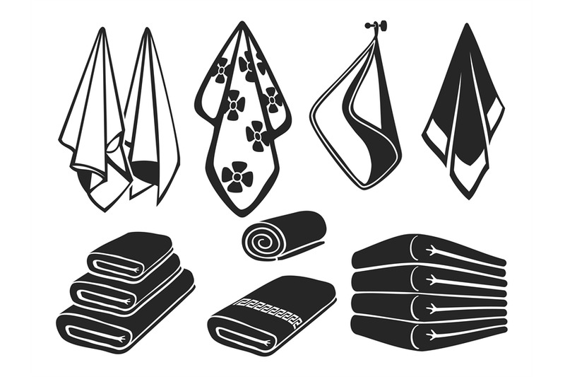 black-towels-vector-set-icons-bath-beach-and-kitchen-fabric-towels