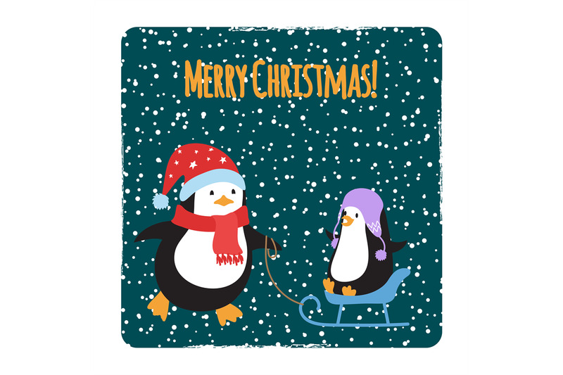 cute-cartoon-family-penguins-christmas-cards-design