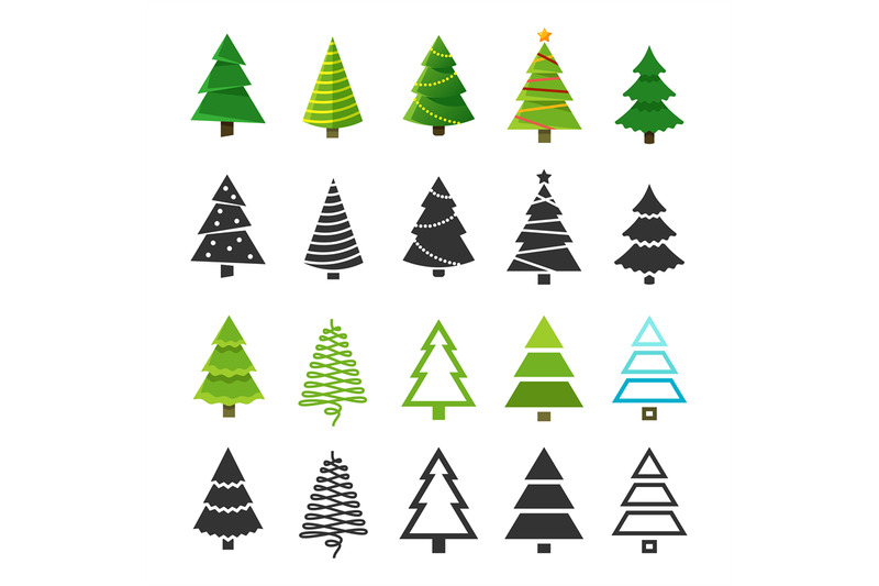 flat-christmas-winter-trees-with-festive-xmas-decoration-and-black-fir