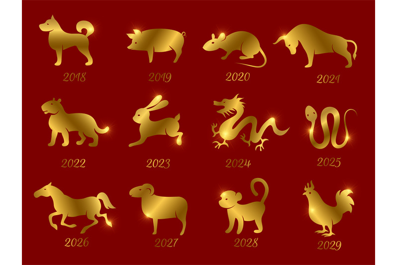 gold-chinese-horoscope-zodiac-animals-vector-symbols-of-year-isolated