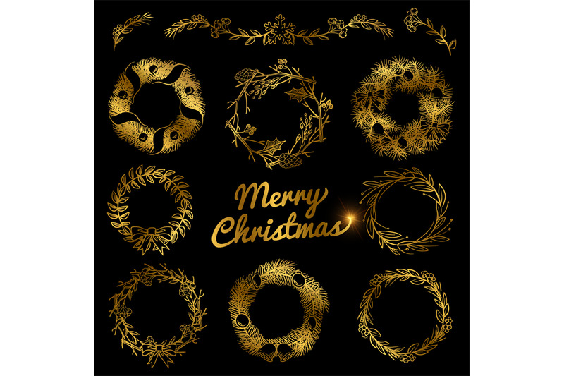 gold-christmas-hand-drawn-wreaths-border-frames