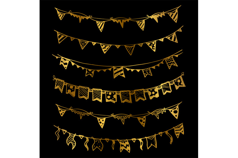 gold-holiday-garlands-with-light-bulbs-vector-set