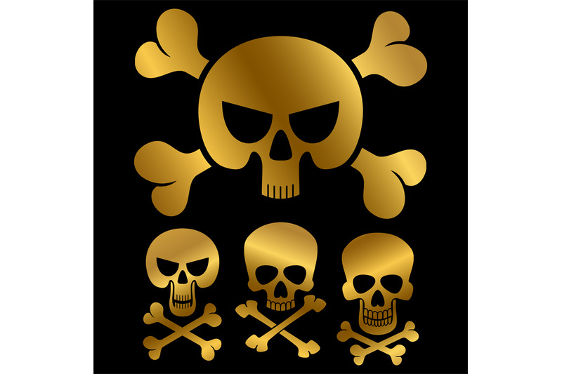gold-piracy-skulls-icons-isolated-on-black-background