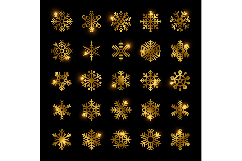 gold-snowflakes-vector-set-isolated-on-black