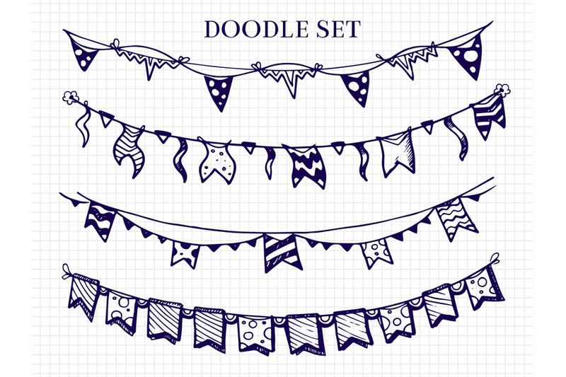 hand-drawn-flags-garlands-doodle-vector-set