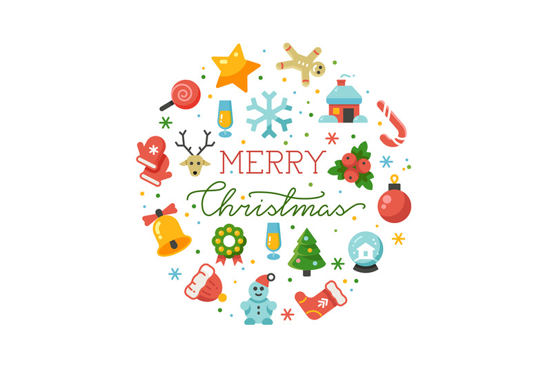 merry-christmas-round-banner-vector-template-with-flat-icons