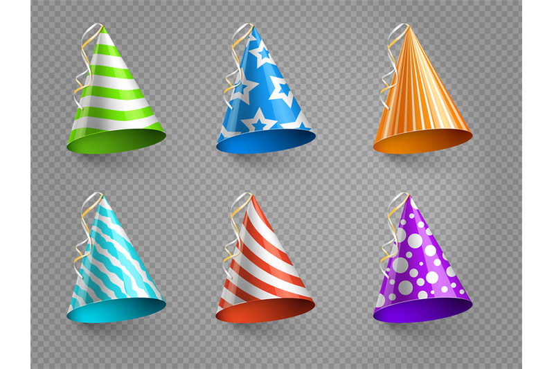 realistic-party-hats-vector-set-isolated-on-transparent-background