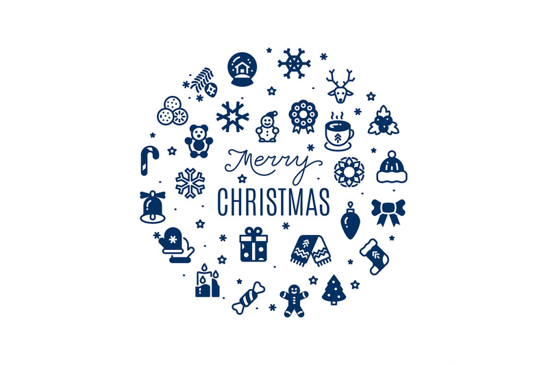 round-vector-banner-merry-christmas-with-festive-icons-silhouettes