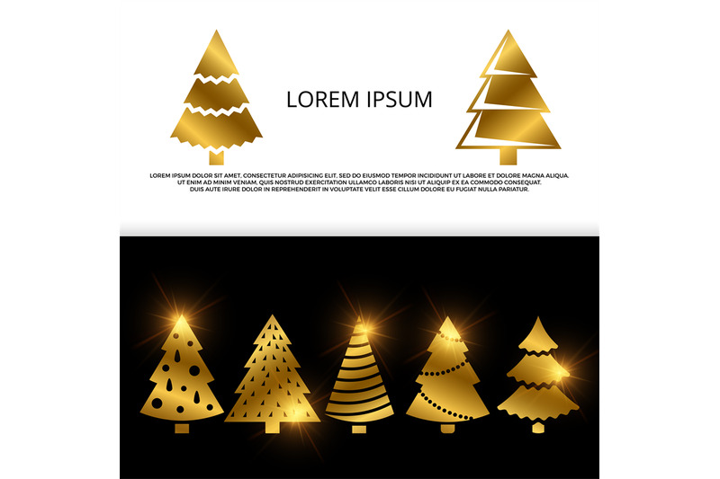 vector-banner-or-flyer-with-golden-christmas-tree-icons