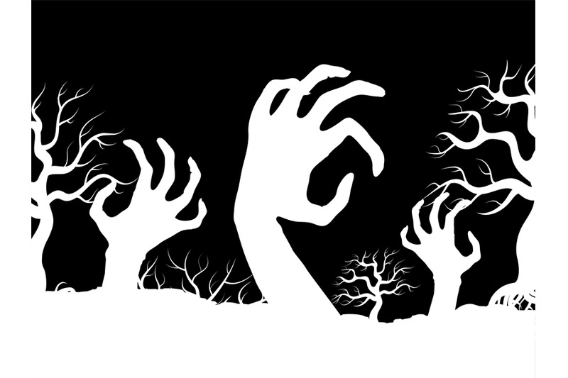 white-horror-zombi-hands-and-tree-silhouettes-vector