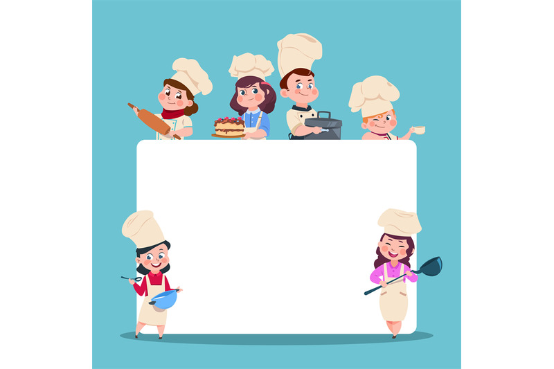 little-cooks-cartoon-children-chef-with-big-blank-white-banner-cooki