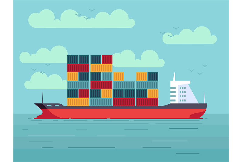 cargo-ship-with-containers-in-ocean-or-sea-vector-illustration