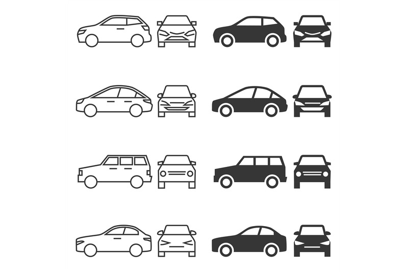 front-and-side-car-line-and-silhouette-cars-isolated-on-white-backgr