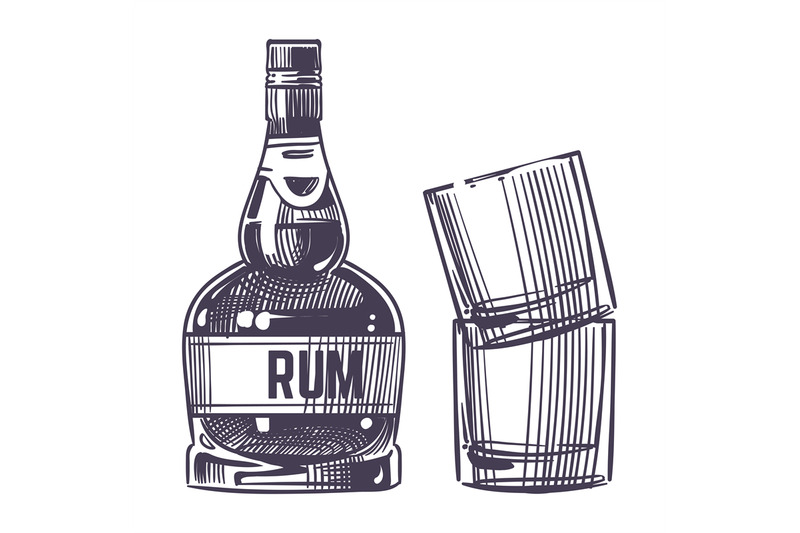 hand-drawn-rum-and-two-glasses-vector