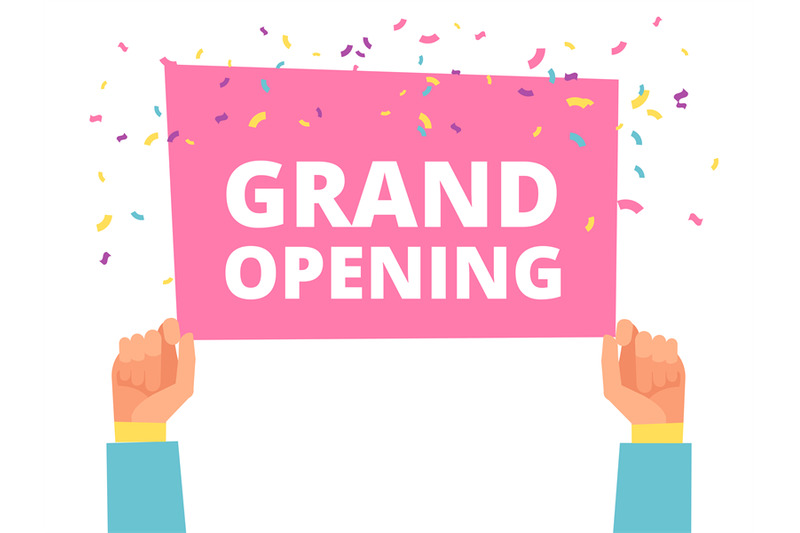 hands-hold-grand-opening-banner-isolated-on-white