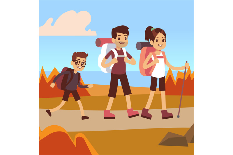happy-family-hikers-dad-mom-and-son-trekking