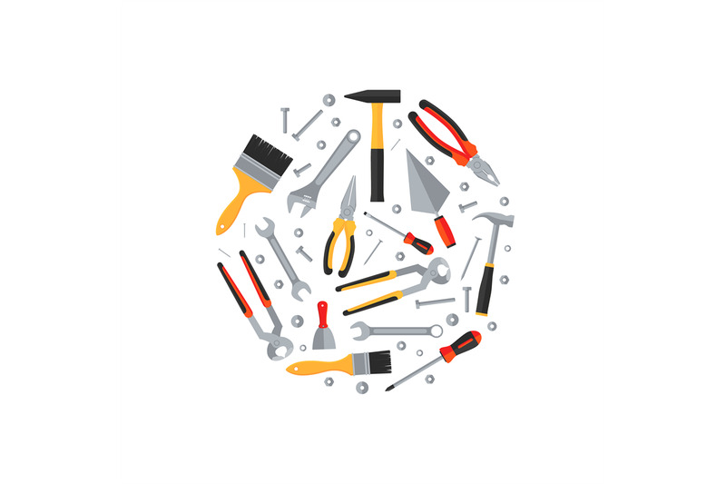 repair-and-construction-tools-flat-icons-round-concept