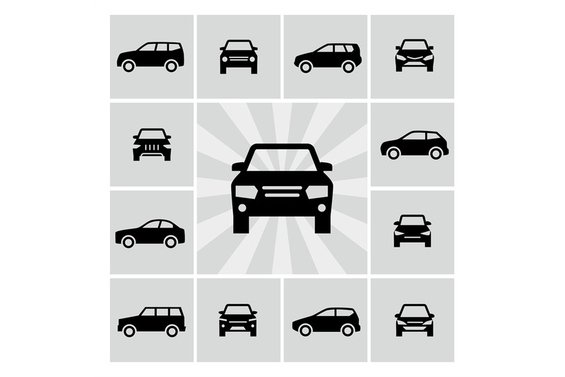 side-and-front-car-silhouettes-vector-icons