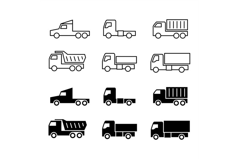 truck-silhouette-and-line-icons-shipping-cargo-trukcs-dumpers-and-v