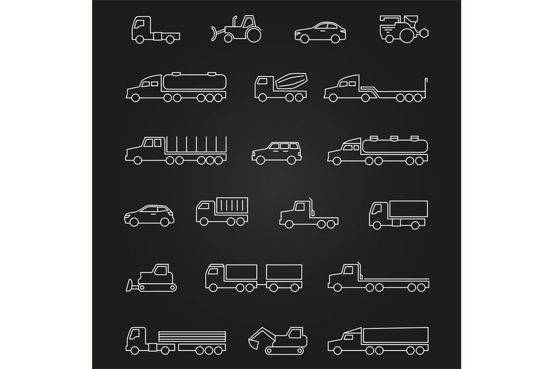 trucks-cars-machines-line-icons-of-set