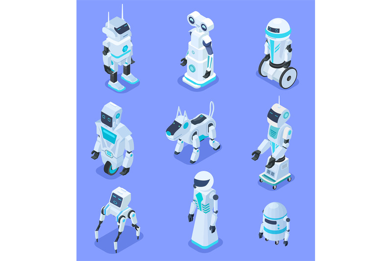 isometric-robots-isometric-robotic-home-assistant-security-robot-pet