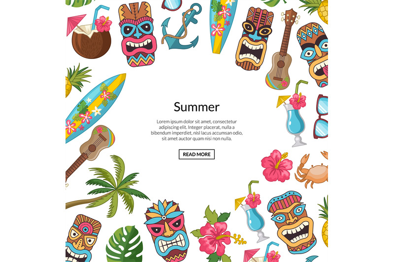 vector-cartoon-summer-travel-elements-tiki-background-illustration