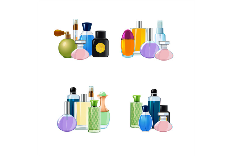 vector-piles-of-perfume-bottles-set-illustration