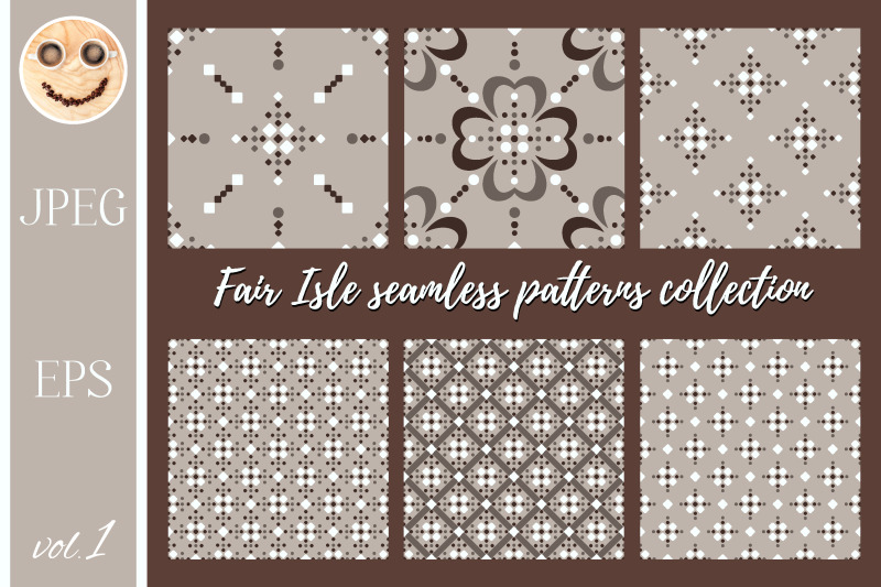 fair-isle-white-beige-brown-seamless-pattern-set