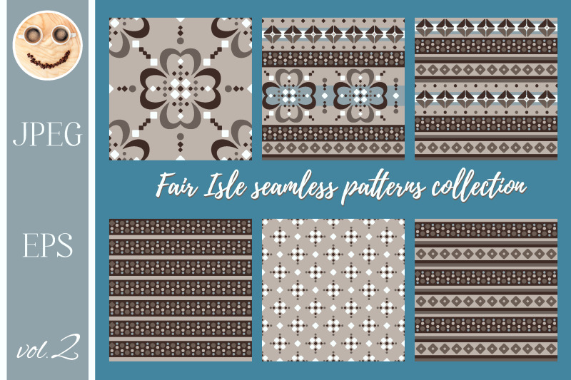 fair-isle-beige-brown-blue-white-seamless-pattern-set