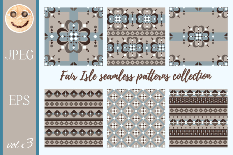 fair-isle-brown-beige-blue-white-seamless-pattern-collection