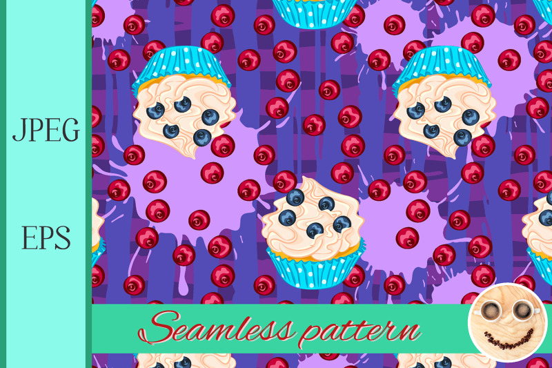 cupcake-with-blueberry-on-purple-seamless-pattern