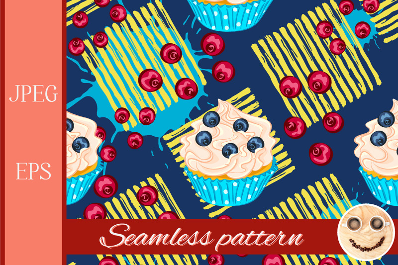 cupcake-with-red-berry-on-blue-seamless-pattern