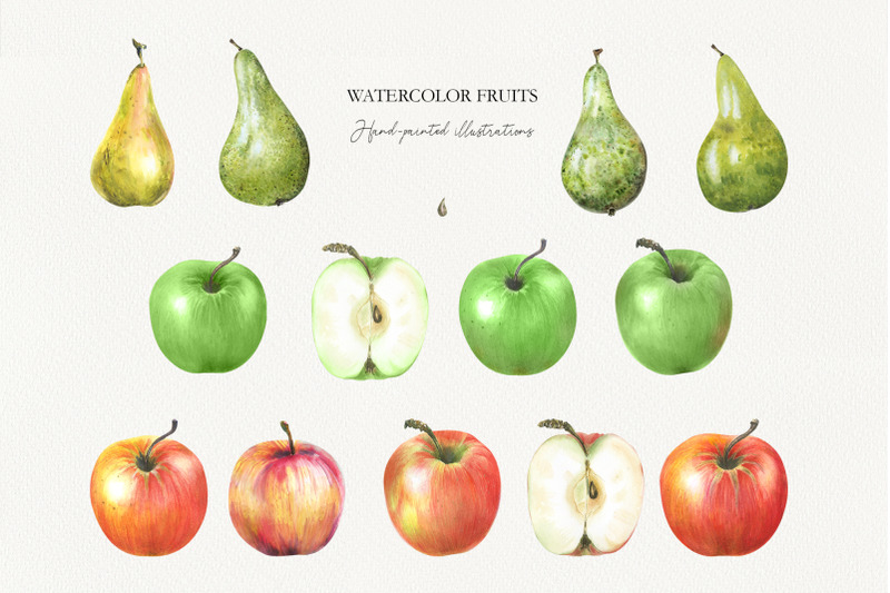 watercolor-apples-and-pears-set
