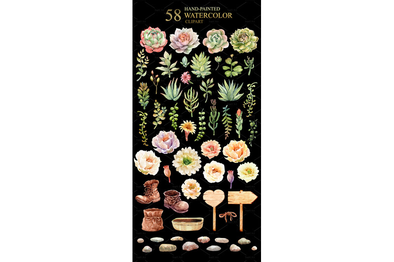 watercolor-succulents-clipart-individual-elements-shoe-pot