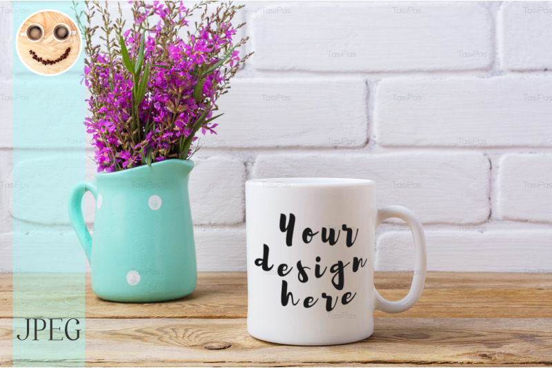white-coffee-mug-mockup-with-maroon-purple-flowers-in-mint-pitcher